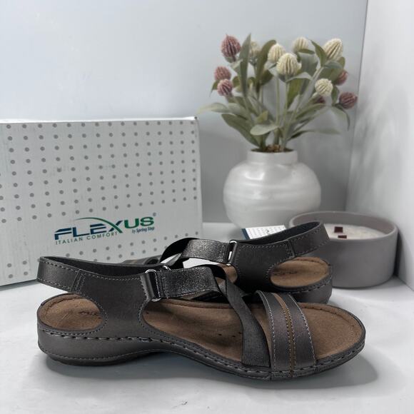 Flexus by Spring Step Lineata Strappy Sandals Pewter Women 7.5/EU 38 NWB Casual - Picture 7 of 10